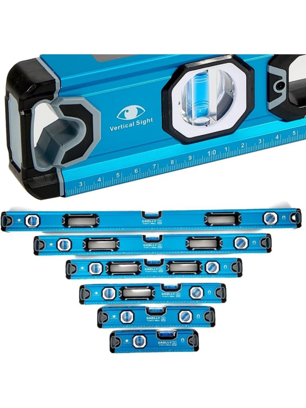 6-Piece Magnetic Spirit Level Set with Torpedo, 45°/90°/180° Bubbles, Durable